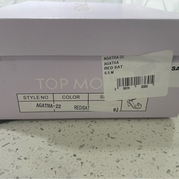 Top Moda RED Satin And Rhinestone Agatha Block Heels Bow Size 6.5 New / Box - Picture 9 of 9